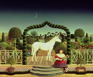यूनिकॉर्न वाली लड़की, 1980 (ऐक्रेलिक ऑन बोर्ड)