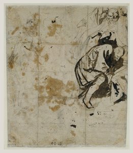 एंटोम्बमेंट का आंशिक अध्ययन (छंद) (1617-18) (काला चाक, कलम और भूरी स्याही, भूरा और लाल धुलना, लाल और नीला चाक, और सफ़ेद गुछे उभार) द्वारा एंथोनी वैन डाइक
