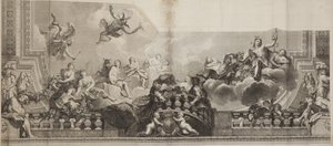 निकोलस हेनरी टारडीओ (1674-1749) द्वारा उत्कीर्ण पालिस रॉयल की भव्य गैलरी की छत के केंद्र पैनल का डिज़ाइन द्वारा एंटोनी (के बाद) कोयल