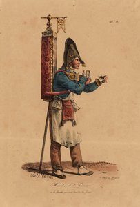 फ्रिसकोइस सेराफिन डेलपेच (1778-1825) द्वारा उत्कीर्ण द सीरीज़ ऑफ़ पेरिस सीरीज़ के नंबर 13 के टिसन सेलर द्वारा एंटोनी चार्ल्स होरेस वर्नेट