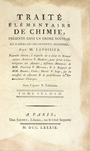 पेरिस, 1789 में प्रकाशित रसायन, खंड II पर प्राथमिक ग्रंथ का शीर्षक पृष्ठ (प्रिंट) द्वारा एंटोनी लॉरेंट डी लवॉज़ियर
