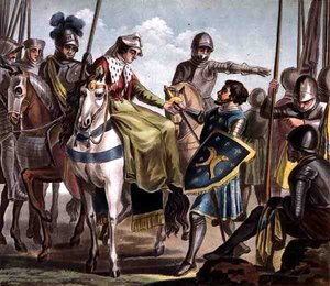 जीन डे नवरे (1271-1304) जीन बैप्टिस्ट मोरेट (fl. 1790-1820) 1788 (रंगीन उत्कीर्णन) द्वारा उकेरी गई बार कैदी की गिनती लेता है