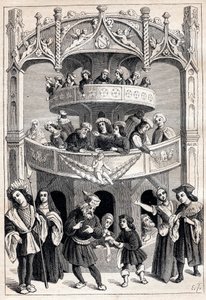 एंटोनी वेरार्ड (सक्रिय 1485-1512) द्वारा "" ले ग्रांट थेरेंस एन फ्रेंकोइस "" का फ्रंटस्पाइस - 16 वीं शताब्दी में नाटकीय प्रतिनिधित्व द्वारा एंटोनी वर्र्ड