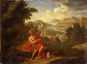 जंगल में संत जॉन बैपटिस्ट, 1759 से परे, जॉर्डन नदी को मसीह का संकेत देते हैं