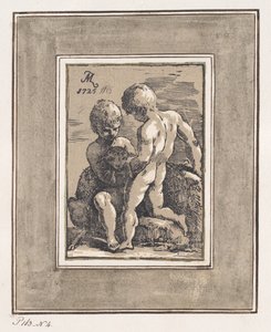 एक मेमने के साथ खेल रहे दो बच्चे, 1725।