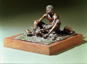 कुकिंग पॉट के साथ बैठा हुआ आदमी (ओक बेस पर कांस्य) द्वारा एंटन वैन वूव