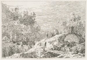 दृश्य: फाइव ब्रिज के साथ माउंटेन लैंडस्केप, 1735-1746। द्वारा जियोवानी एंटोनियो कैनाल (कैनेटेटो)