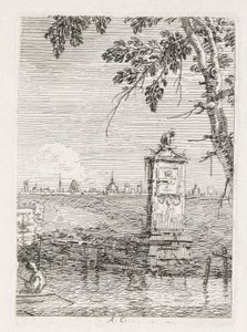 दृश्य: एक पेड़ के नीचे छोटा स्मारक, 1735-1746। द्वारा जियोवानी एंटोनियो कैनाल (कैनेटेटो)