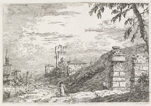 दृश्य: दो बर्बाद स्तंभ, 1735-1746। द्वारा जियोवानी एंटोनियो कैनाल (कैनेटेटो)