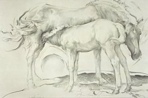 कूलमोर में घोड़े, 1990 (कागज पर लकड़ी का कोयला)