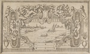 सजावटी फ्रेम के साथ लैंडस्केप, सीए। 1543. द्वारा एंटोनियो फैंटुज़ी