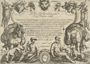 हंटर्स, डॉग्स एंड हॉर्सेस के साथ फ्रंटिसपीस, 'हंटिंग सीन्स VI', 1609 से। द्वारा एंटोनियो टेम्पेस्टा
