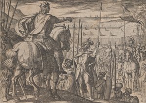 प्लेट 3: सिकंदर महान के कर्मों से सिकंदर अपने सैनिकों को निर्देश दे रहा है, 1608। द्वारा एंटोनियो टेम्पेस्टा