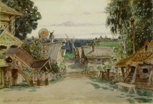 Berendeyevka। एन। रिमस्की-कोर्साकोव, 1895 द्वारा ओपेरा स्नो मेडेन के लिए स्टेज डिजाइन द्वारा अपोलिनारी मिखाइलोविच वासनेटोसेव