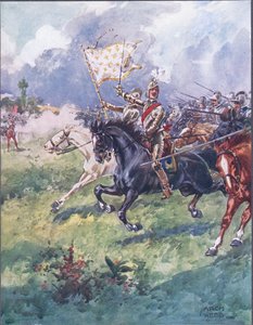 एक हजार शूरवीर करीब से दबा रहे हैं, प्रसिद्ध लड़ाइयों के गाथागीत से चित्रण, c.1900 द्वारा आर्चीबाल्ड वेब