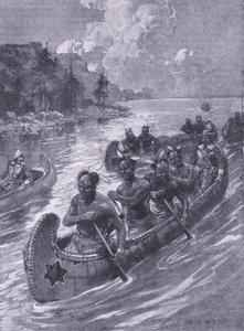 यात्रा जो क्यूबेक की साइट की ओर ले गई, प्रसिद्ध लीव्स के कैसैल्स रोमांस से चित्रण, c.1940 द्वारा आर्चीबाल्ड वेब