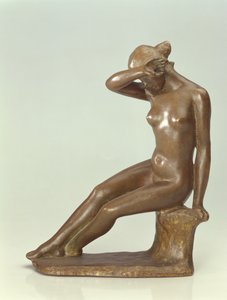 अपने हाथ से अपना चेहरा ढकती महिला, 1900 (कांस्य)