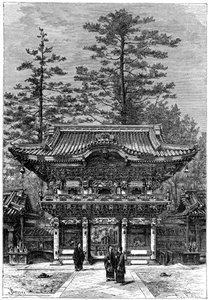 चार ड्रेगन के मंदिर का पोर्टिको निक्को तोशोगु, निक्को, जापान, 1895।
