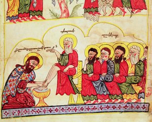 सुश्री 404 fol.7v मसीह ने शिष्यों के पैर धोए, 12 वीं -13 वीं शताब्दी