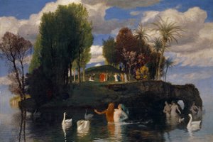 द आइलैंड ऑफ़ द लिविंग, 1888 (महोगनी लकड़ी पर तेल)
