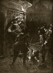 किंग चार्ल्स II के समर्थकों ने 1670 में सर जॉन कोवेंट्री पर हमला किया, हचिन्सन की &39;ब्रिटिश नेशन की कहानी&39; का चित्रण, c.1920
