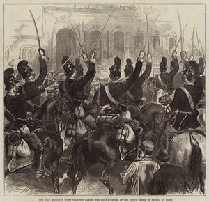 द वार, बवेरियन लाइट ड्रैगन्स, लूसा में क्राउन प्रिंस ऑफ प्रसिया के हेड-क्वार्टर से गुजरते हुए