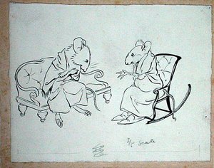 1932 में प्रकाशित 'सूप फ्रॉम ए सॉसेज पेग', हैंस एंडरसन की फेयरी टेल्स से चित्रण (कागज पर कलम और स्याही) द्वारा आर्थर रैकहम