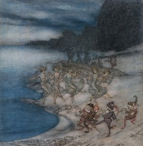 द पर्ट फेयरीज़ एंड द डैपर एल्व्स (वाटरकलर और पेन और ब्लैक इंक) द्वारा आर्थर रैकहम