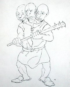 थ्री-हेडेड जाइंट (कागज पर कलम और स्याही) द्वारा आर्थर रैकहम