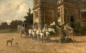 वोल्टन हॉल का फ्रंट व्यू, हॉर्स एंड कैरिज के साथ नॉटिंघम, c.1880-1906