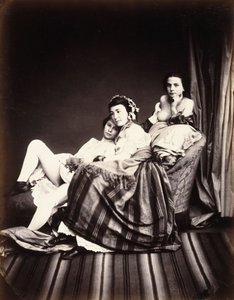 एक नग्न लाउंज में तीन नग्न महिलाएं, c.1850