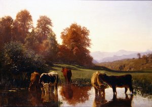 मवेशियों को पानी देना (कैनवास पर तेल)