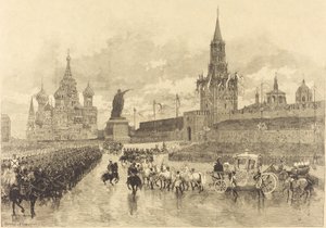 ज़ार का राज्याभिषेक। इंपीरियल कॉर्टेज ने प्लेस रॉयल, 1883 को पार किया। द्वारा अगस्टे लेपेरे