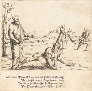 अनन्या और सफीरा की सजा, 1549। द्वारा ऑगस्टिन हिर्शचोगेल