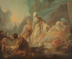 लाबान अपने चुराए हुए देवताओं की खोज कर रहा है द्वारा Augustin de Saint-Aubin