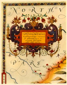डरहम के सैक्सटन के मानचित्र पर ए. रायथर द्वारा कार्टूचे, 1576, 1944। द्वारा ऑगस्टीन रायथर