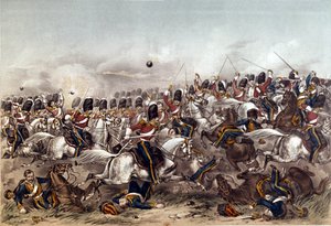 बालाक्लाव की लड़ाई। स्कॉट्स ग्रेज़ का शानदार प्रभार, 25 अक्टूबर 1854, ऑगस्टस बटलर द्वारा उत्कीर्ण, स्टैनार्ड और डिक्सन, लंदन द्वारा प्रकाशित, 6 जनवरी 1855