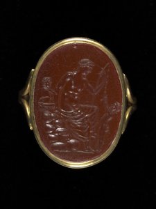 एफ़्रोडाइट को दर्शाने वाला रिंगस्टोन, c.100-70 ईसा पूर्व (कारेलियन) द्वारा औलोस औलोसो