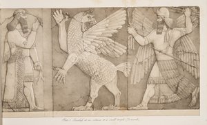 नीनवे के स्मारकों, पब के एक छोटे से मंदिर (निम्रॉड) के प्रवेश द्वार पर स्थित है। 1849
