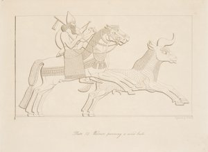 एक जंगली बैल का पीछा करते योद्धा, नीनवे के स्मारकों से, पब। 1849 द्वारा ऑस्टेन हेनरी लेयर्ड