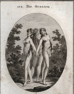 अनुग्रह का रूपक। तीन गुण: यूफ्रोसाइन जो आरोप और संतोष का प्रतीक है, अगलाया भव्य सौंदर्य और थालिया प्रसन्नता का प्रतीक है। ज़ी के लिए सचित्र जुनून और रूपक के दायरे से "" आइकनोलॉजी या विचारों में उत्कीर्णन द्वारा ऑस्ट्रियाई स्कूल