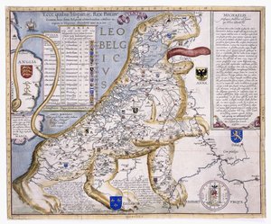 लियो बेल्बिकस, एक शेर के आकार में कम देशों को दिखाते हुए, 1586