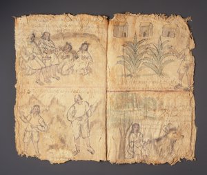 Techialoyan Codex, Coyotepec Coyonazco, मैक्सिको (कागज पर वर्णक और स्याही) द्वारा एज़्टेक