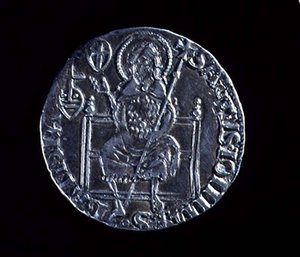 सेंट जॉन द बैप्टिस्ट का चित्रण करने वाले एक बड़े गुंबद का उल्टा, 1376 (चांदी) का झुका हुआ (पीछे से देखने पर 1919) द्वारा बार्डुशियो डि चिएरिचिनो