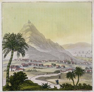 लीमा, पेरू की टाउनशिप का एक दृश्य, &39;ले कॉस्टयूम एंसिन एट मॉडर्न&39;, वॉल्यूम II, प्लेट 13, जूल्स फेरारियो द्वारा, पाओलो फुमगल्ली द्वारा उत्कीर्ण, c.1820s-30s प्रकाशित