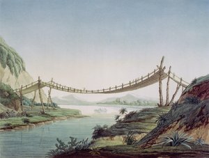 पेनिस के पास रोप ब्रिज, चंबो नदी, मैक्सिको, 1810 को पार करते हुए