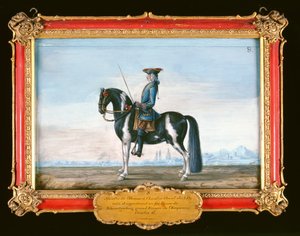 No.8 स्पैनिश राइडिंग स्कूल से एक पाइब्लड घोड़ा और सवार, श्वार्टज़ेनबर्ग के दिवंगत राजकुमार से संबंधित घोड़ा, सम्राट चार्ल्स VI के समान (कागज पर wc)