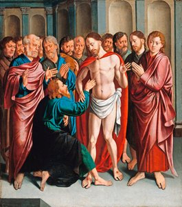 "" L'incredulite de Saint Thomas "" (सेंट थॉमस की अविश्वसनीयता) Peinture de Bartholomaeus (Barthel) Bruyn dit l'ancien (1493-1555), - लकड़ी पर तेल Dim 62x56 cm Staatliche Museen, बर्लिन
