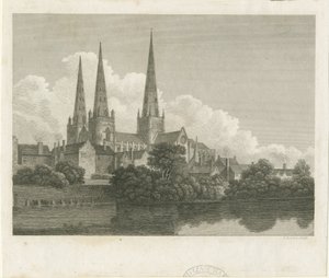 लिचफील्ड कैथेड्रल - साउथ वेस्ट व्यू: एनग्रेविंग, एनडी [1796] द्वारा बार्थोलोमेव होवलेट