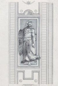 प्लेट 15: हेलमेट पहने और ढाल पकड़े हुए पौराणिक आकृति, 1756